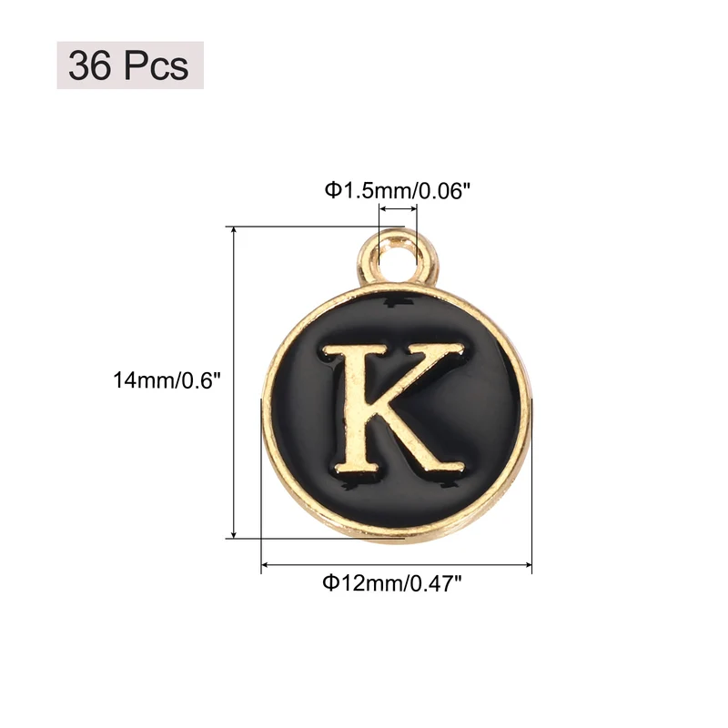 36pcs Letter K Pendants Double Sided Charm Enamel Alphabet Pendant Gold & Black