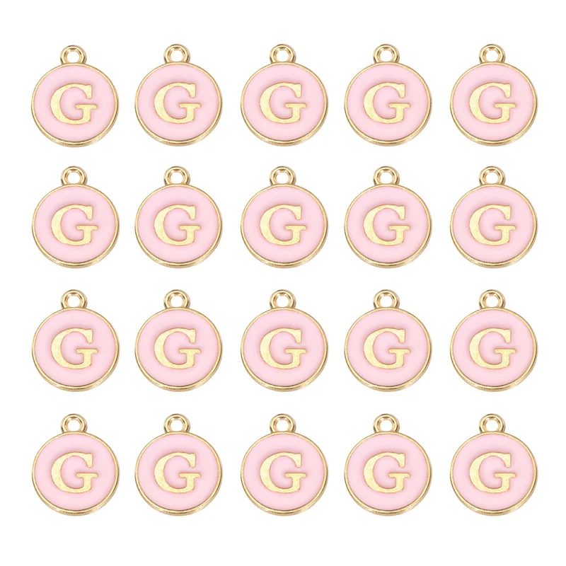 36pcs Letter G Pendants Double Sided Charm Enamel Alphabet Pendant Gold & Pink