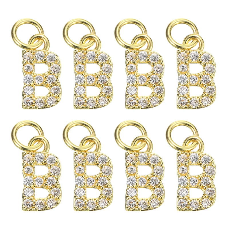 8pcs Rhinestone Letter Charm 3.2mm Copper B Letter Charm Golden