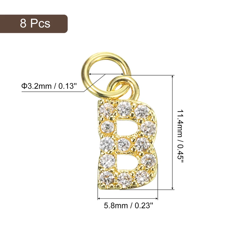 8pcs Rhinestone Letter Charm 3.2mm Copper B Letter Charm Golden