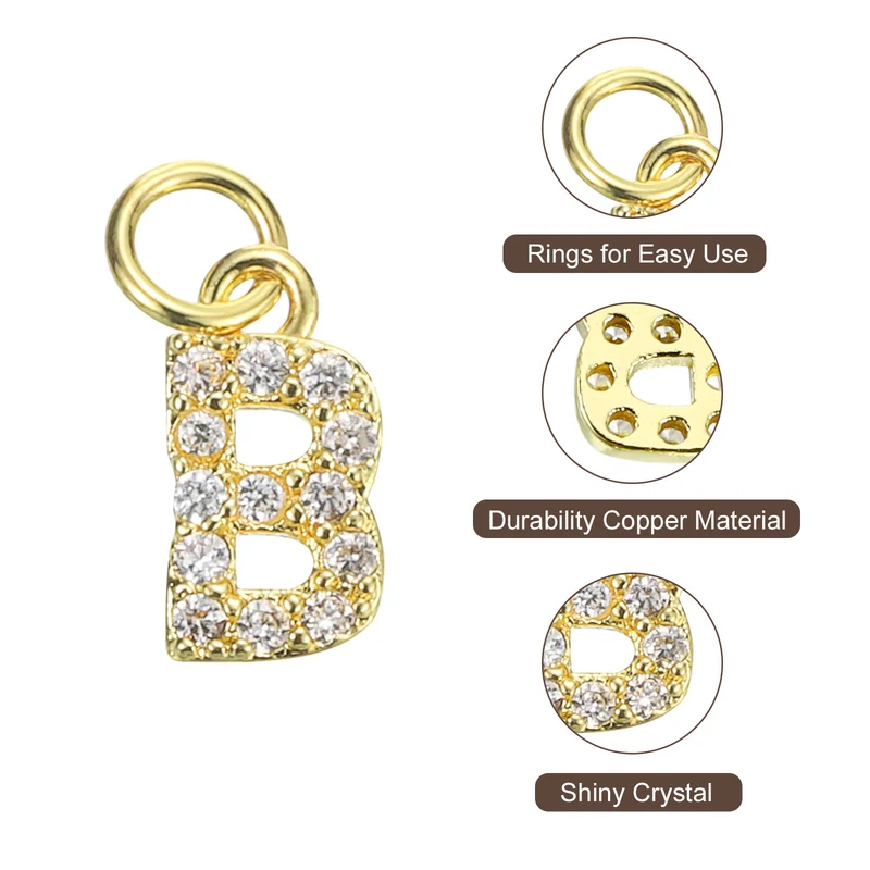 8pcs Rhinestone Letter Charm 3.2mm Copper B Letter Charm Golden