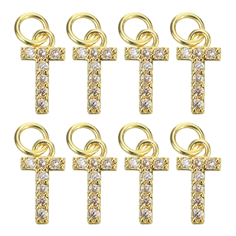 8pcs Rhinestone Letter Charm 3.2mm Copper T Letter Charm Golden