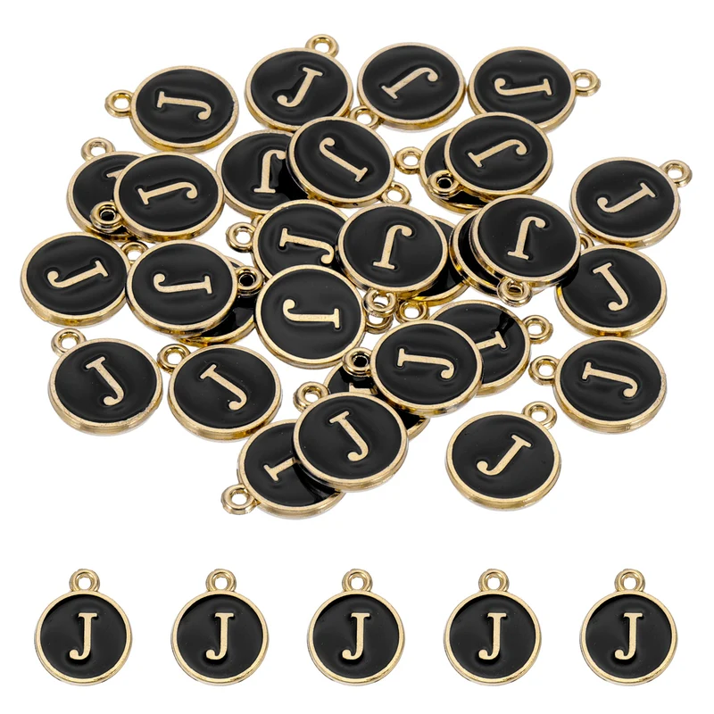 Letter Charm, 30 Pcs Capital Initial Alphabet J Letter Charm for Bracelet, Black