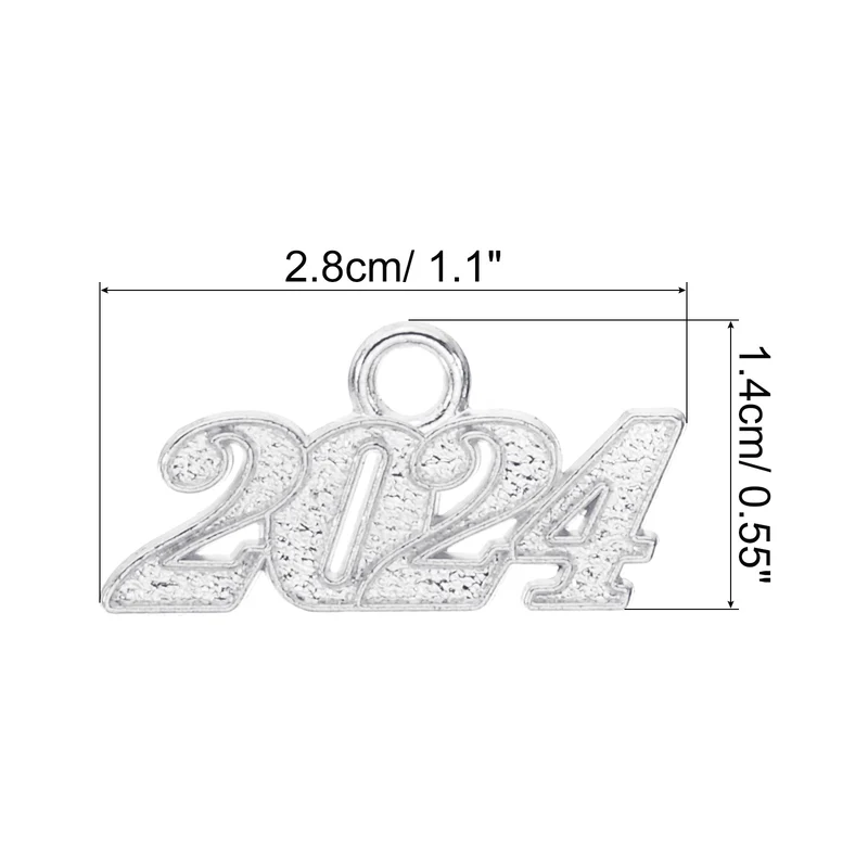 2024 Graduation Tassel Charm, 50 Pcs Alloy 2024 Year Small Letter Charm, Silver