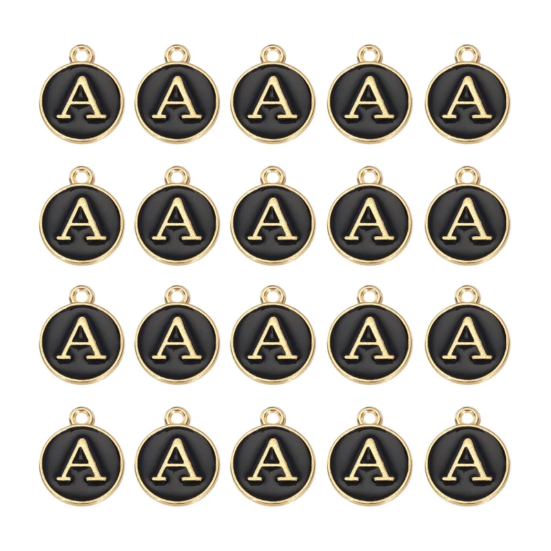 36pcs Letter A Pendants Double Sided Charm Enamel Alphabet Pendant Gold & Black
