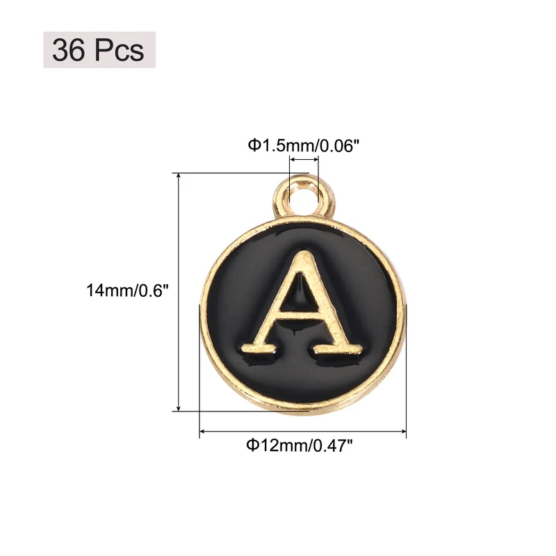 36pcs Letter A Pendants Double Sided Charm Enamel Alphabet Pendant Gold & Black