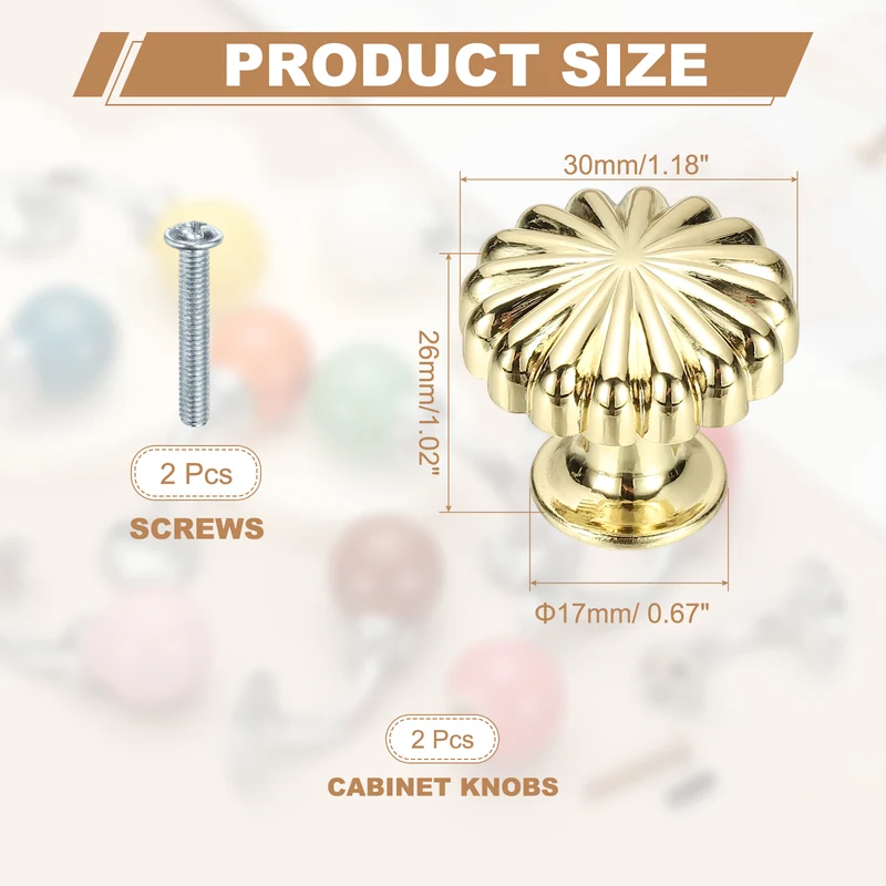 2Pcs Cabinet Knobs 1 Inch Pumpkin Dresser Knobs Cabinet Handles Bright Gold