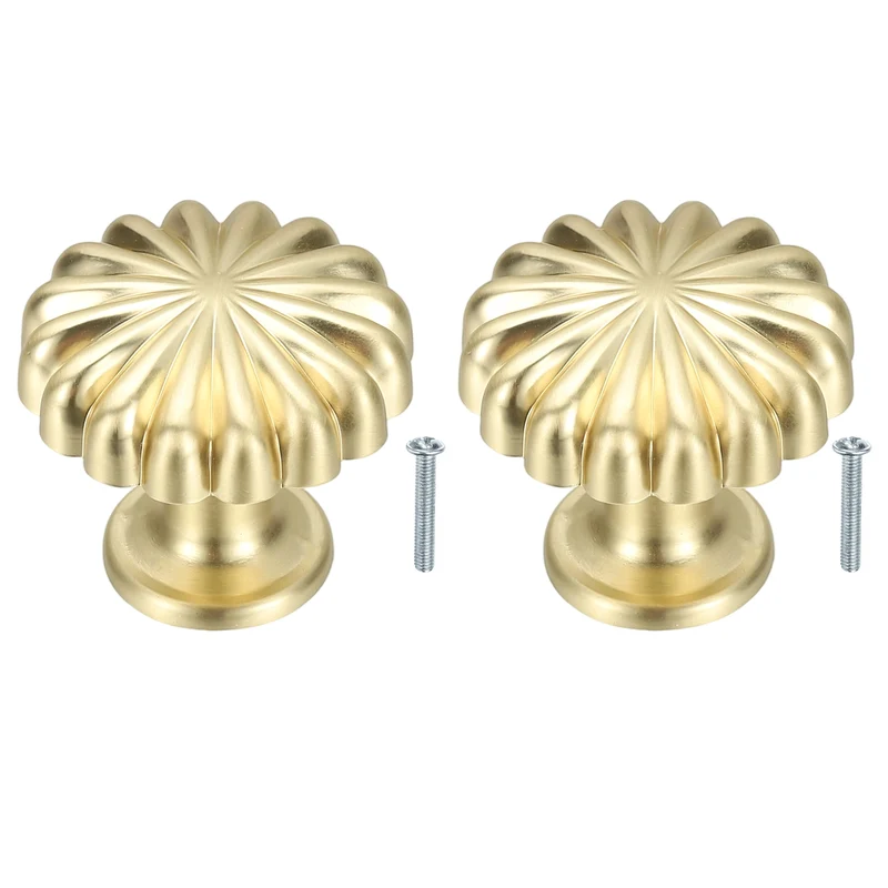 2Pcs Cabinet Knobs 1 Inch Pumpkin Dresser Knobs Cabinet Handles Matte Gold