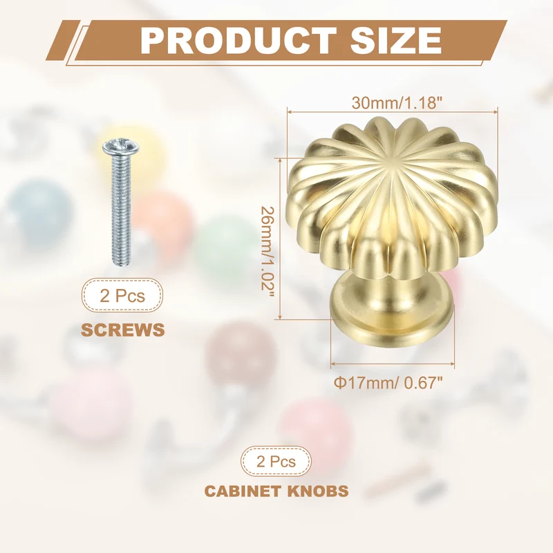 2Pcs Cabinet Knobs 1 Inch Pumpkin Dresser Knobs Cabinet Handles Matte Gold
