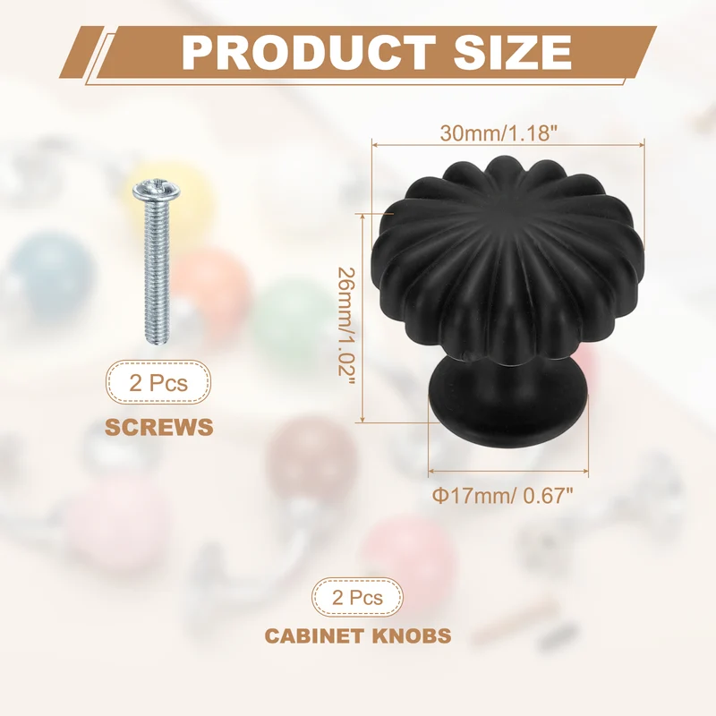 2Pcs Cabinet Knobs 1 Inch Pumpkin Dresser Knobs Cabinet Handles Black