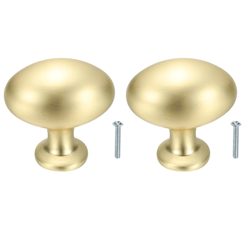 2Pcs Cabinet Knobs 1.3 Inch Oval Dresser Knobs Cabinet Handles Bright Gold