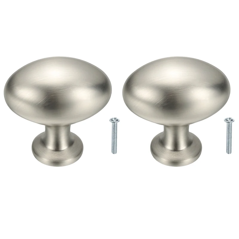 2Pcs Cabinet Knobs 1.3 Inch Oval Dresser Knobs Cabinet Handles Brushed Silver