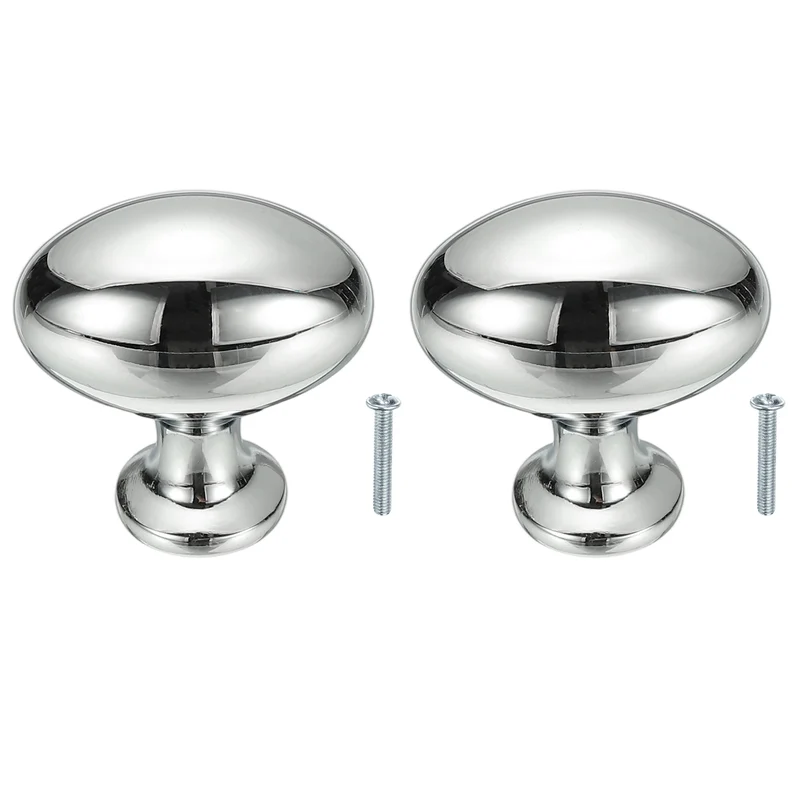 2Pcs Cabinet Knobs 1.3 Inch Oval Dresser Knobs Cabinet Handles Bright Silver