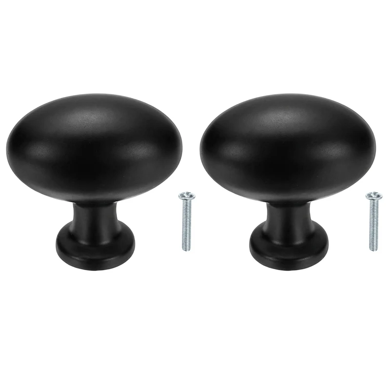 2 Pcs Cabinet Knobs, 1.3 Inch Oval Dresser Knobs Cabinet Handles Black
