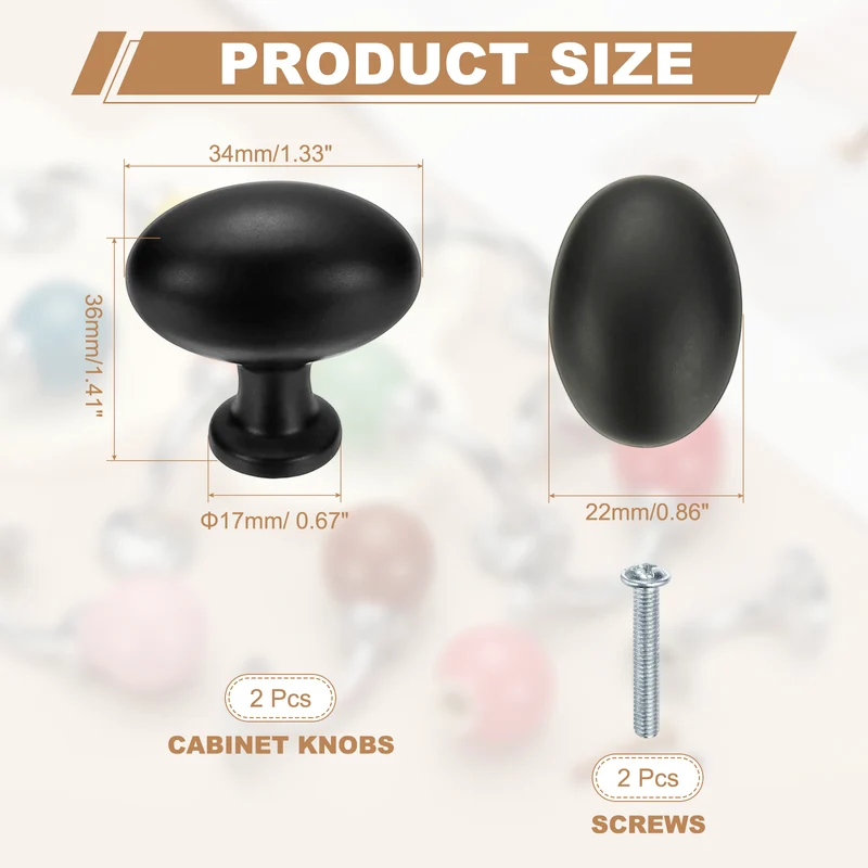 2 Pcs Cabinet Knobs, 1.3 Inch Oval Dresser Knobs Cabinet Handles Black