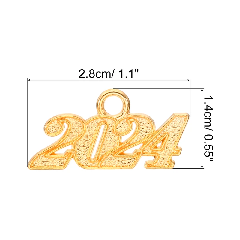 2024 Graduation Tassel Charm, 30 Pcs Alloy 2024 Year Small Letter Charm, Gold