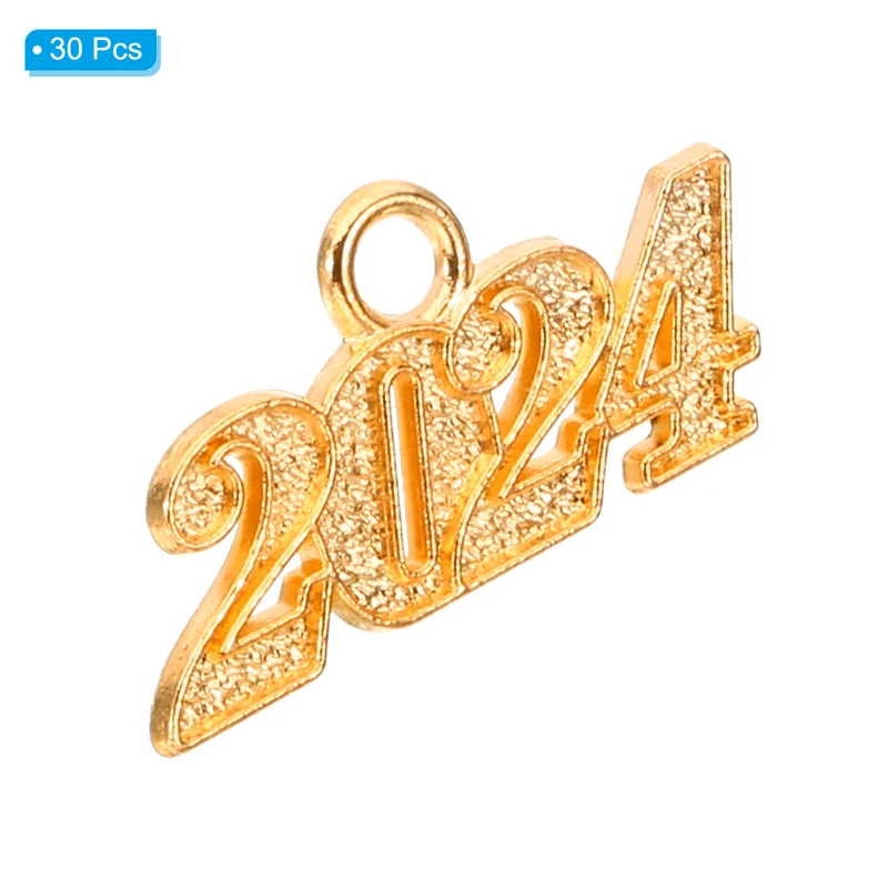 2024 Graduation Tassel Charm, 30 Pcs Alloy 2024 Year Small Letter Charm, Gold