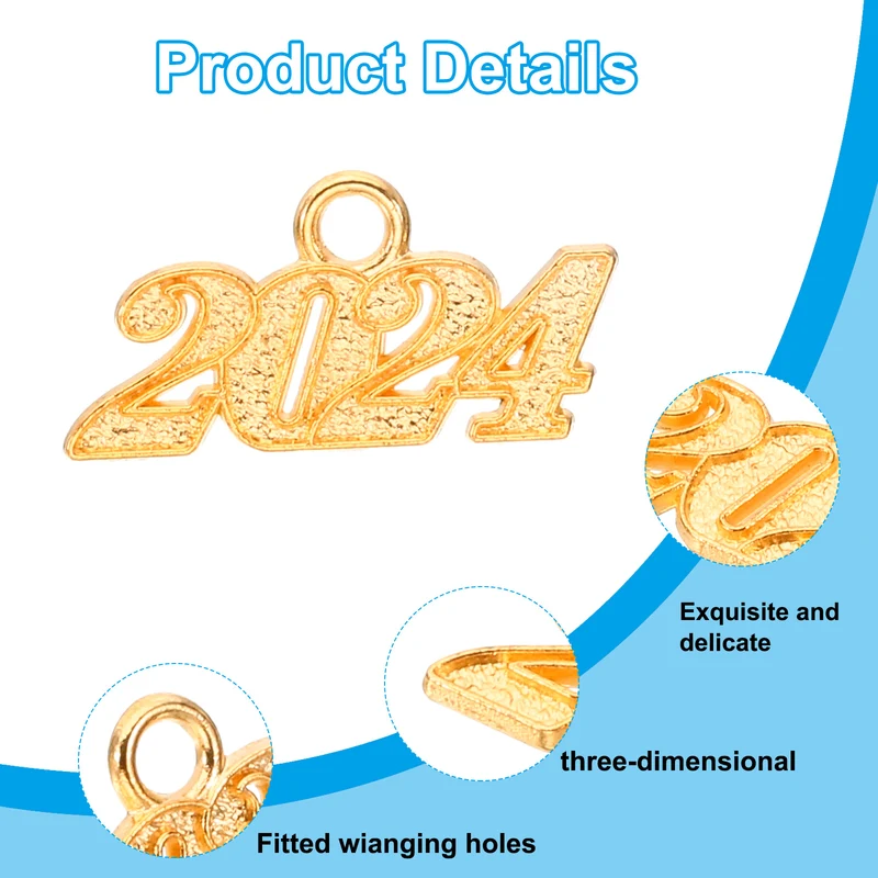 2024 Graduation Tassel Charm, 30 Pcs Alloy 2024 Year Small Letter Charm, Gold
