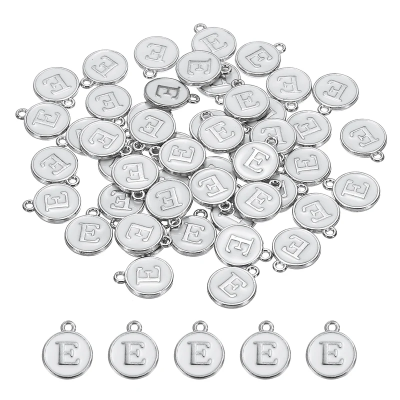 Alphabet E Enamel Letter Charm Jewelry Charm Enamel Initial Charm White Pendant Charm for Jewelry Making, Bracelet, Craft, Pack of 50