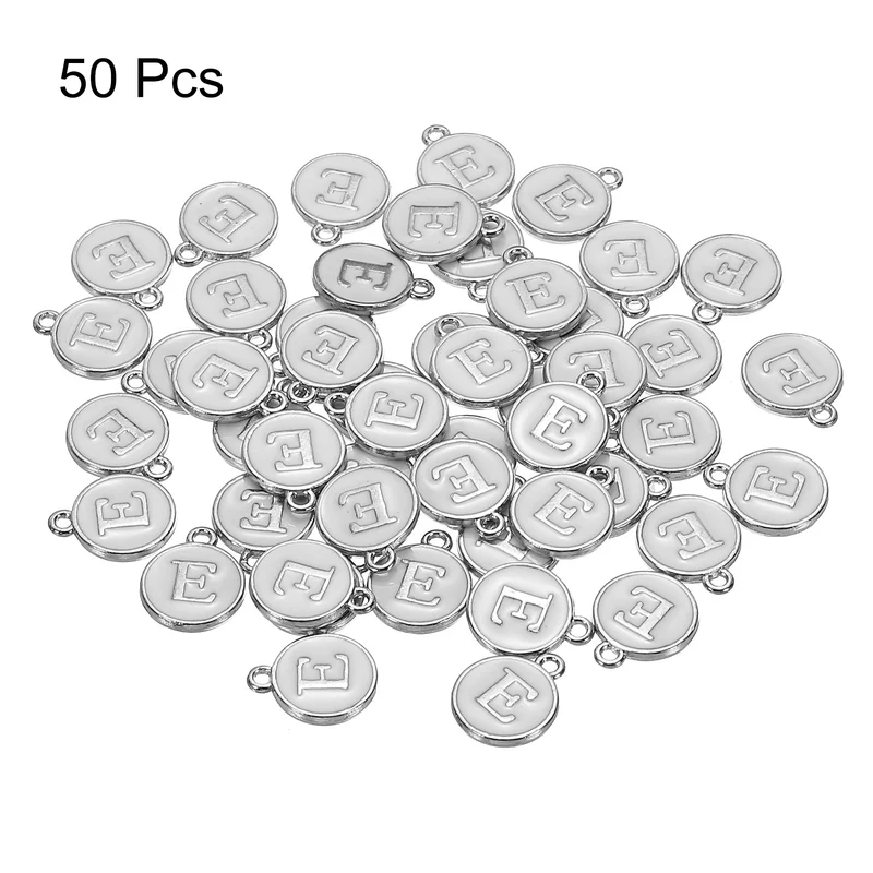Alphabet E Enamel Letter Charm Jewelry Charm Enamel Initial Charm White Pendant Charm for Jewelry Making, Bracelet, Craft, Pack of 50