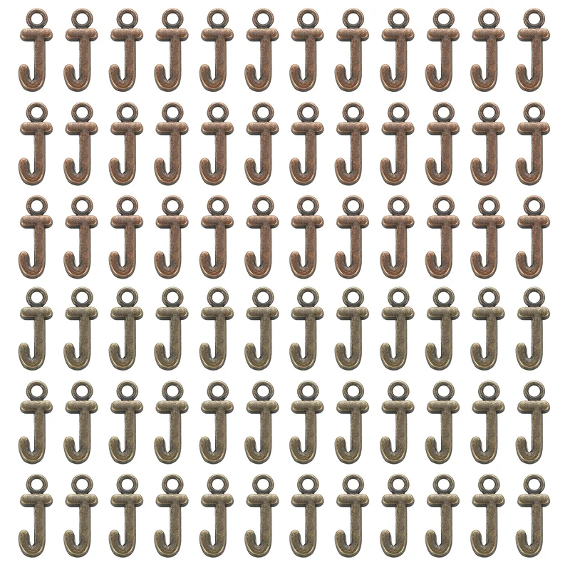 0.3" Letter Charm A-Z for Jewelry Making - J (100 Pack, Dark Cyan/Red Bronze)