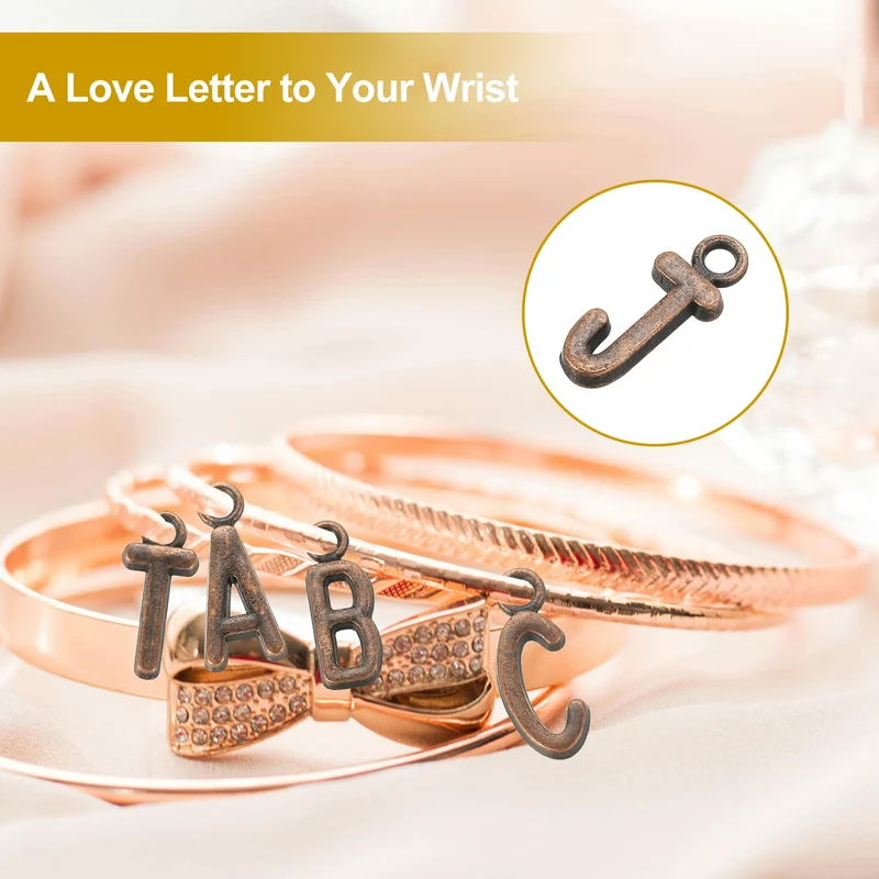 0.3" Letter Charm A-Z for Jewelry Making - J (100 Pack, Dark Cyan/Red Bronze)