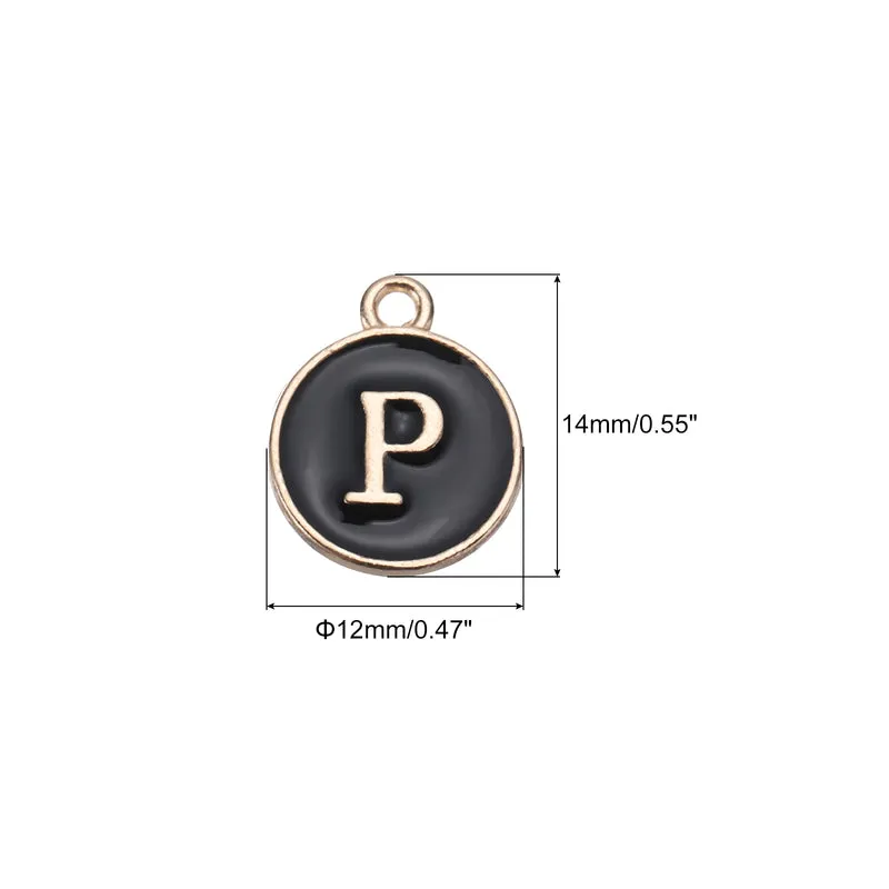 Alphabet p Letter Charm Double Sided Enamel Initial Alphabet Pendant Black 20pcs