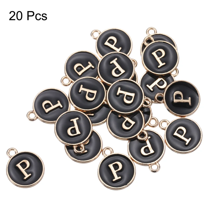 Alphabet p Letter Charm Double Sided Enamel Initial Alphabet Pendant Black 20pcs