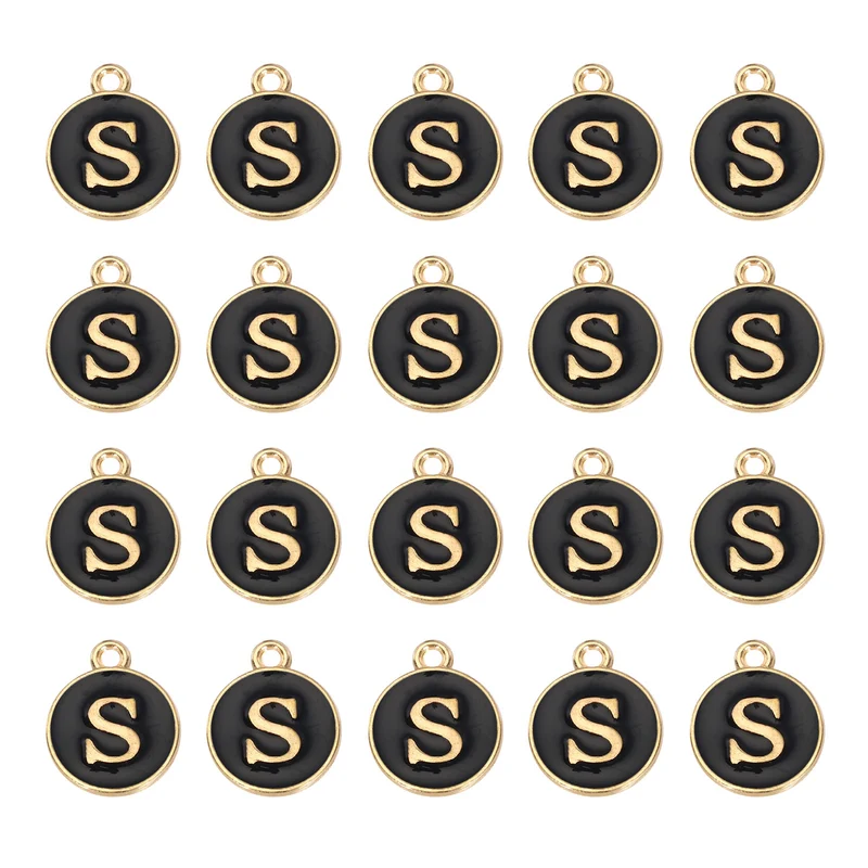 36pcs Letter S Pendants Double Sided Charm Enamel Alphabet Pendant Gold & Black