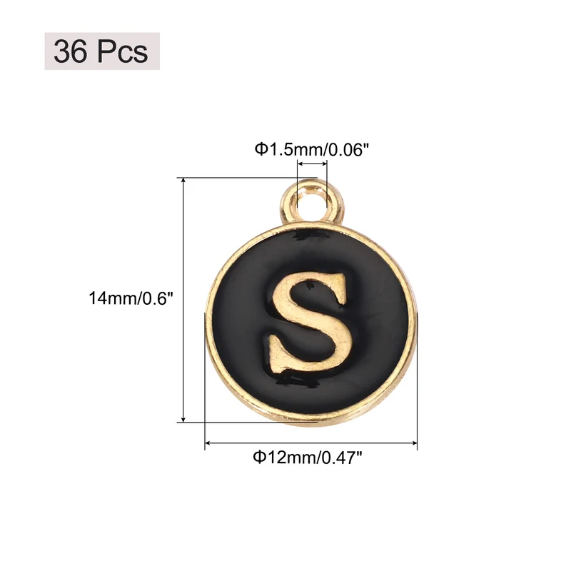36pcs Letter S Pendants Double Sided Charm Enamel Alphabet Pendant Gold & Black