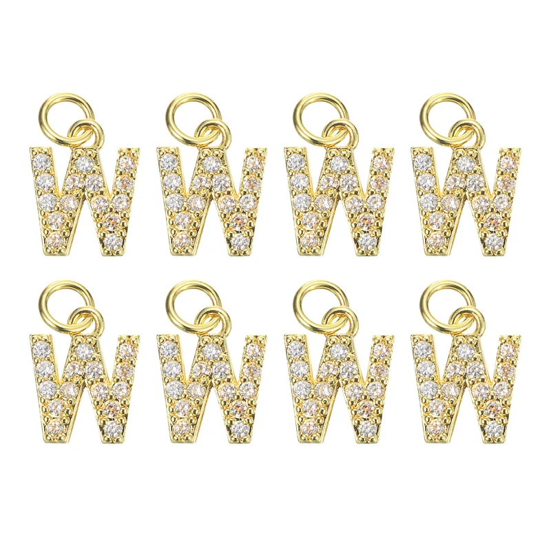 Rhinestone Letter Charm, 8pcs 3.2mm Copper W Letter Charm, Golden
