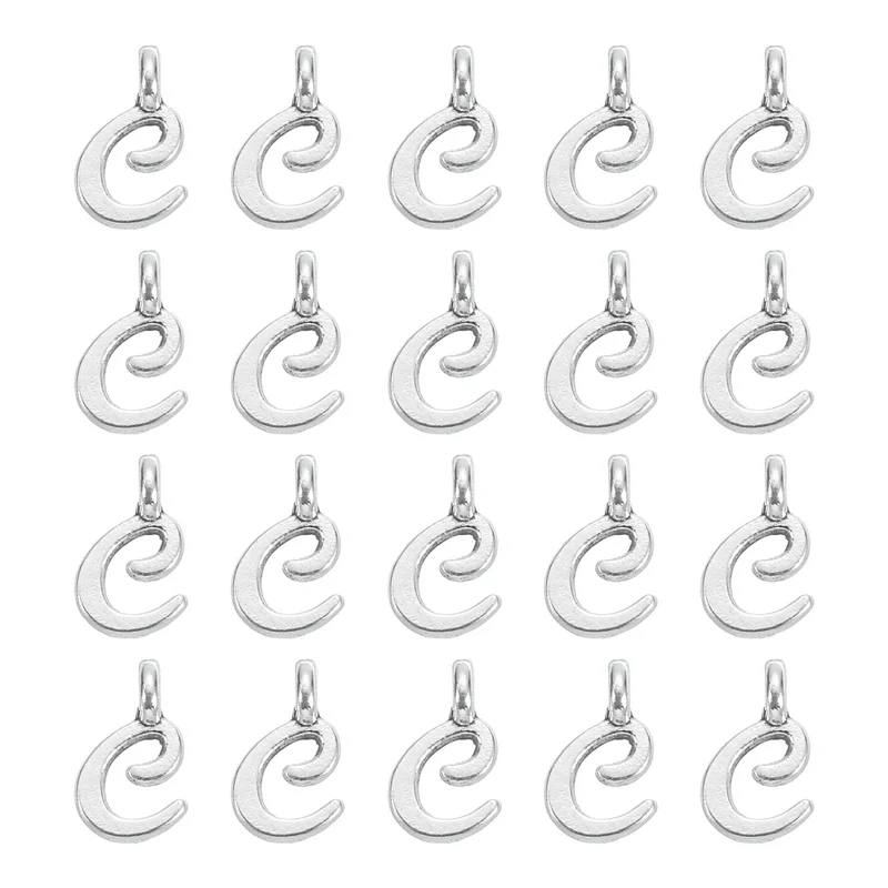 100Pcs A-Z Alphabet Charm, Metal Alphabet C Letter Charm Initial Charm, Silver