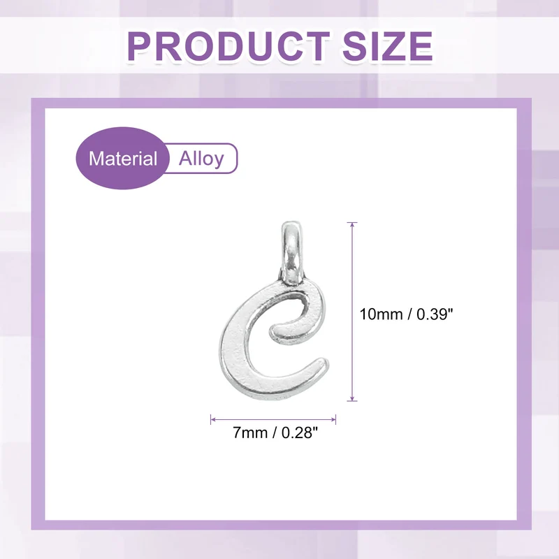 100Pcs A-Z Alphabet Charm, Metal Alphabet C Letter Charm Initial Charm, Silver