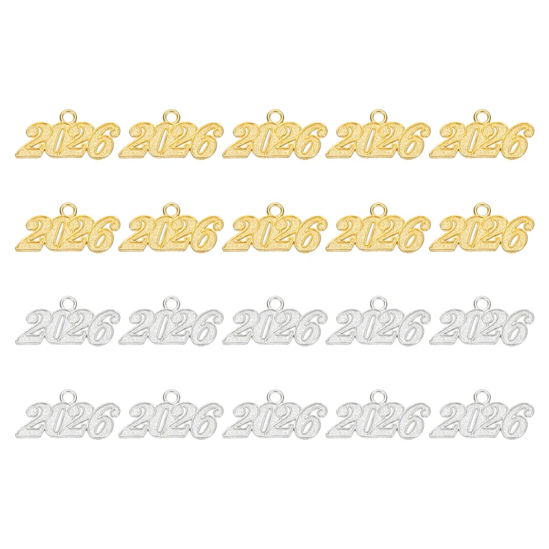 2026 Graduation Tassel Charm Set, 20 Pcs Alloy Year Medium Letter Charm, 2 Color