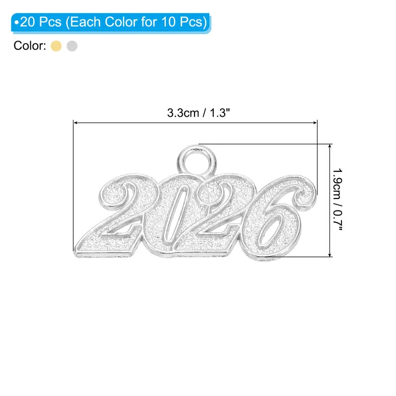 2026 Graduation Tassel Charm Set, 20 Pcs Alloy Year Medium Letter Charm, 2 Color