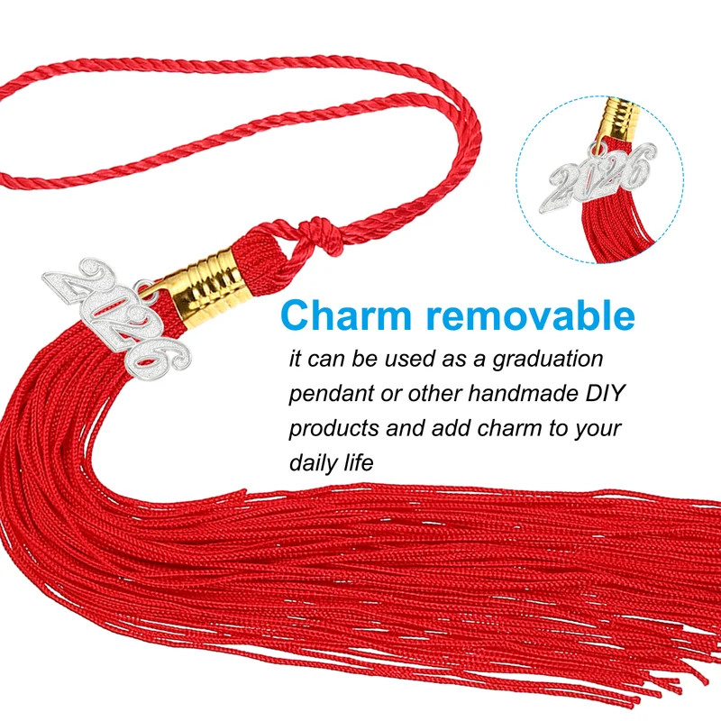 2026 Graduation Tassel Charm, 50 Pcs Alloy Year Medium Letter Charm, Silver