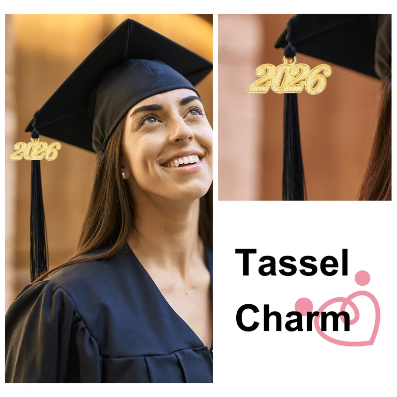 2026 Graduation Tassel Charm, 50 Pcs Alloy Year Medium Letter Charm, Silver
