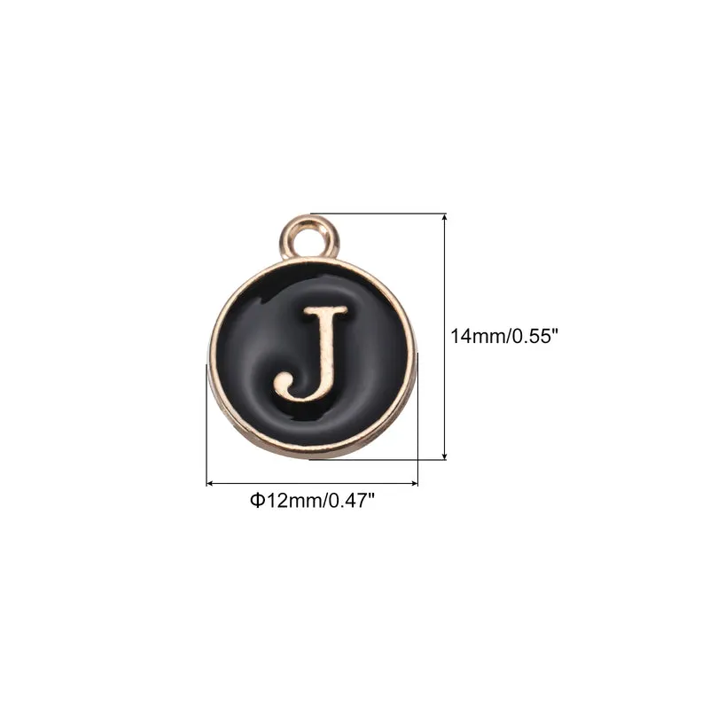 Alphabet j Letter Charm Double Sided Enamel Initial Alphabet Pendant Black 20pcs