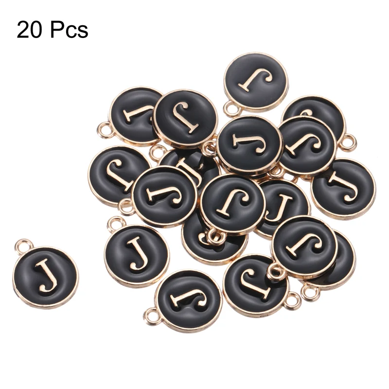 Alphabet j Letter Charm Double Sided Enamel Initial Alphabet Pendant Black 20pcs