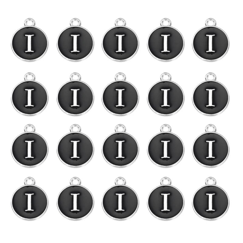 36pcs Letter I Pendants Double Sided Charm Enamel Alphabet Pendant White & Black