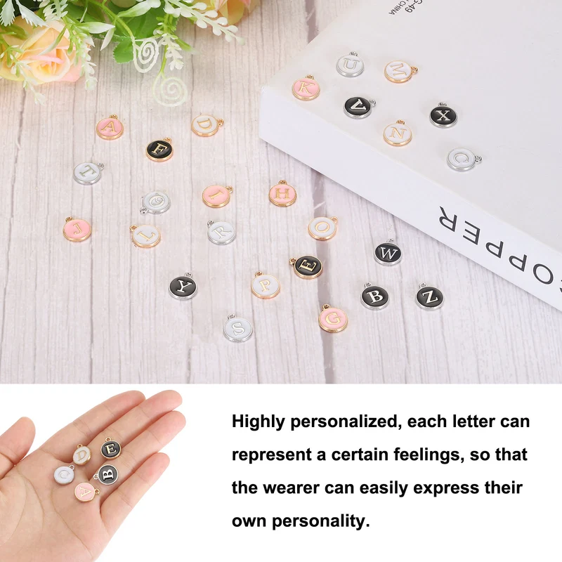 36pcs Letter I Pendants Double Sided Charm Enamel Alphabet Pendant White & Black