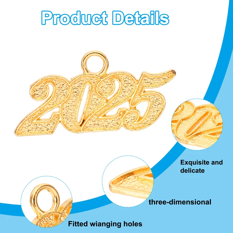 2025 Graduation Tassel Charm, 30 Pcs Alloy 2025 Year Large Letter Charm, Gold