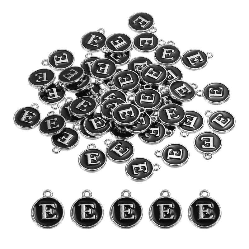 50 Pcs Alphabet E Enamel Letter Charm Enamel Initial Charm Black