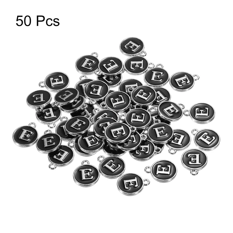 50 Pcs Alphabet E Enamel Letter Charm Enamel Initial Charm Black