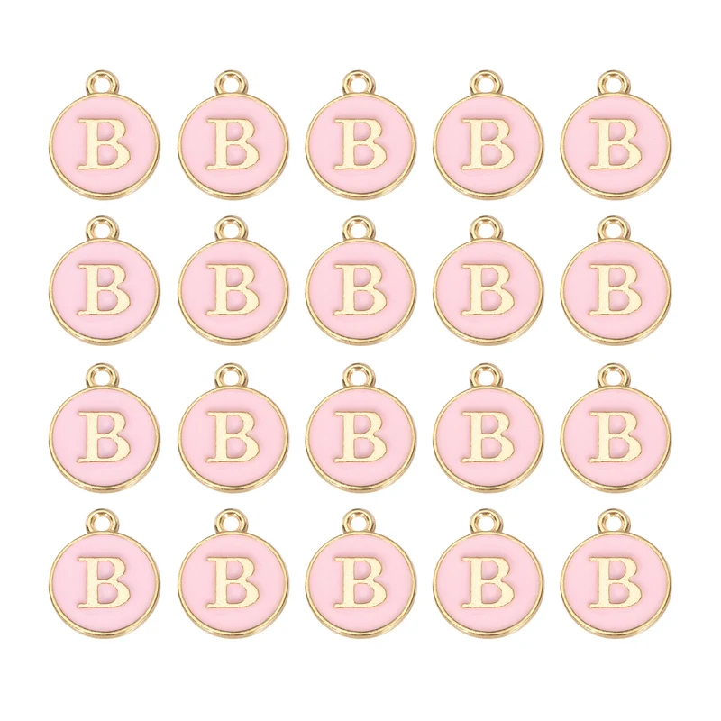 36pcs Letter B Pendants Double Sided Charm Enamel Alphabet Pendant Gold & Pink