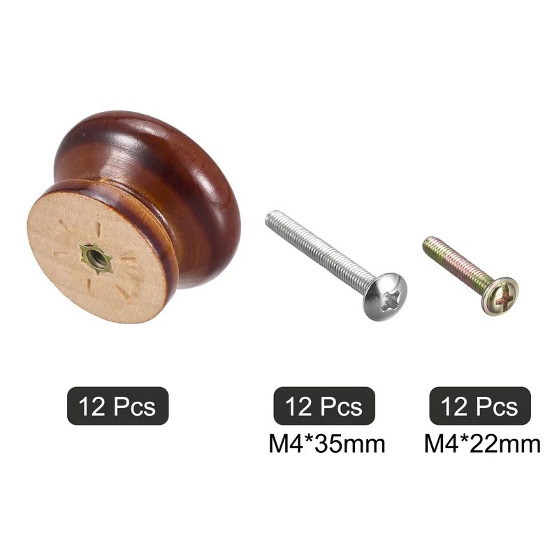 Round Wood Knobs, 12pcs 33mm(1.3") Diameter Pull Handles for Drawer, Dark Brown