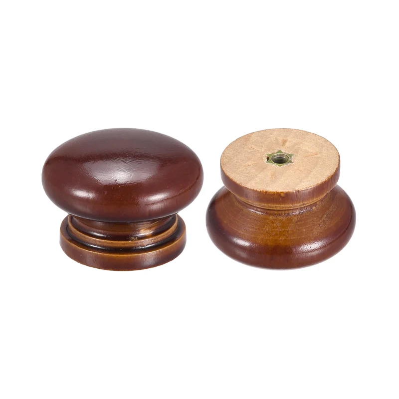 Round Wood Knobs, 12pcs 33mm(1.3") Diameter Pull Handles for Drawer, Dark Brown