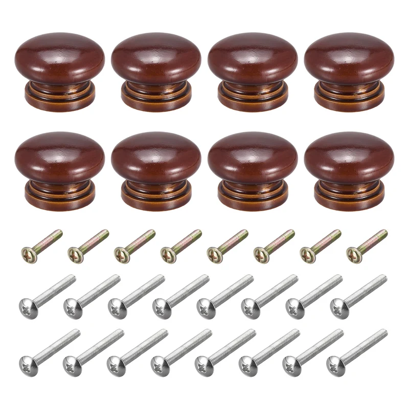 Round Wood Knobs, 8pcs 33mm(1.3") Diameter Pull Handles for Drawer, Dark Brown