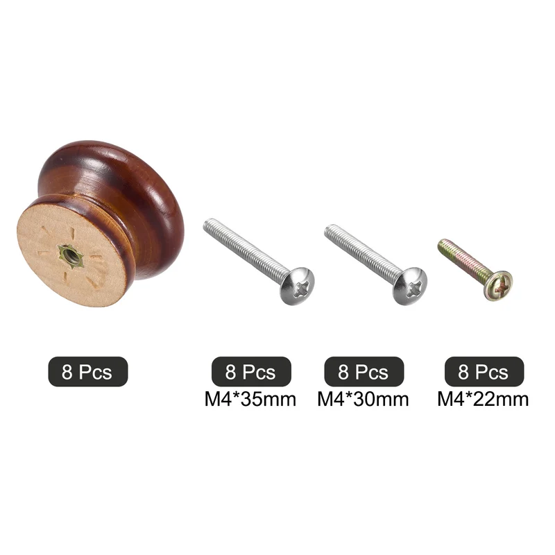 Round Wood Knobs, 8pcs 33mm(1.3") Diameter Pull Handles for Drawer, Dark Brown