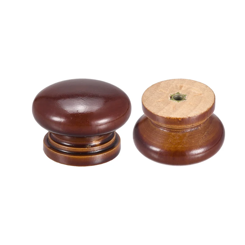 Round Wood Knobs, 8pcs 33mm(1.3") Diameter Pull Handles for Drawer, Dark Brown